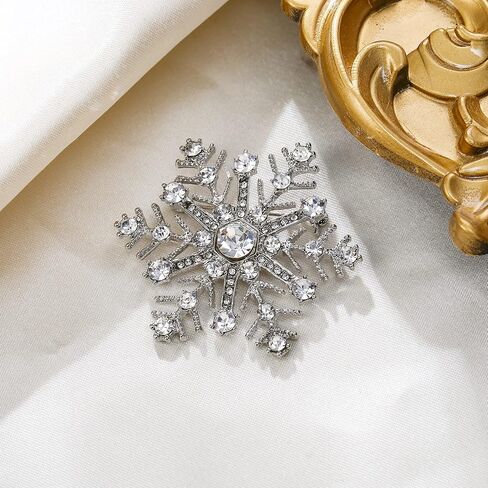 Flyonce Christmas Snowflake Brooch for Women, Sparkly Rhinestone Crystal Winter Party Corsage Broach Pin in Kuwait