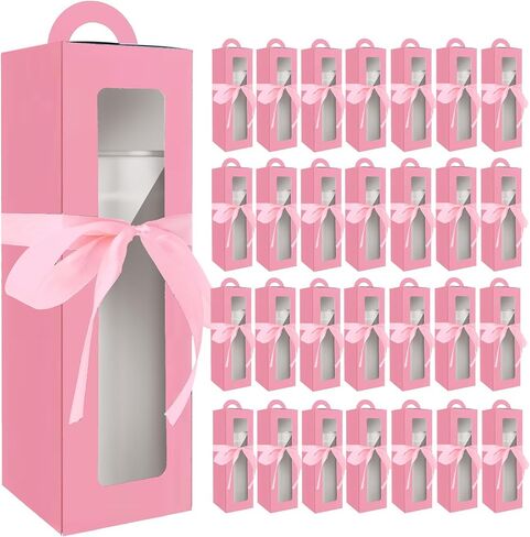 SENONAPO 30 Pcs Gift Box Sublimation Tumblers with Handle and Ribbon Gift Box 11 x 3.4 x 3.4 Inches Wine Bottle Cup Wrapping Packaging For Heat Press Blanks Bottle Clear Gift Box (White) in Saudi Arabia