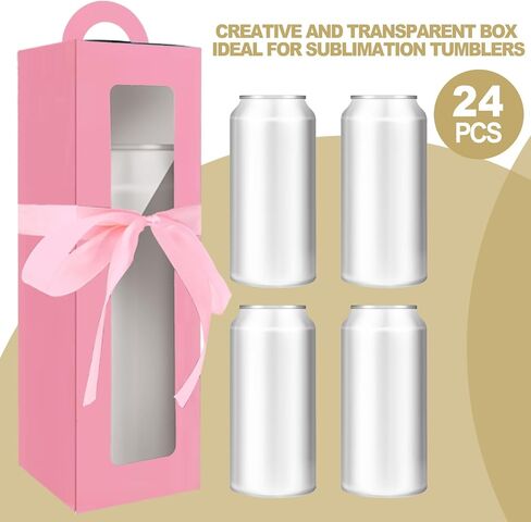 SENONAPO 30 Pcs Gift Box Sublimation Tumblers with Handle and Ribbon Gift Box 11 x 3.4 x 3.4 Inches Wine Bottle Cup Wrapping Packaging For Heat Press Blanks Bottle Clear Gift Box (White) in Saudi Arabia