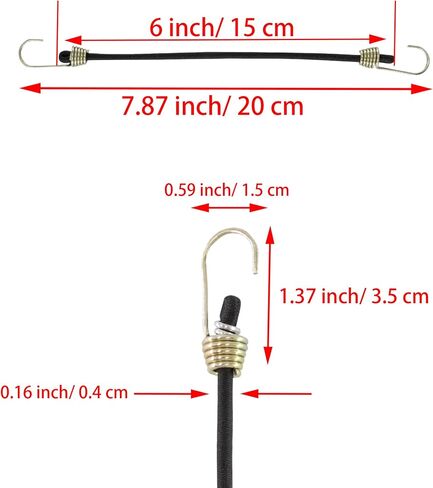4 Inch Mini Bungee Cords with Hooks, Black Elastic Bungee Cords Heavy Duty Outdoor Tarp Bungee Straps, 10PCS in Kuwait