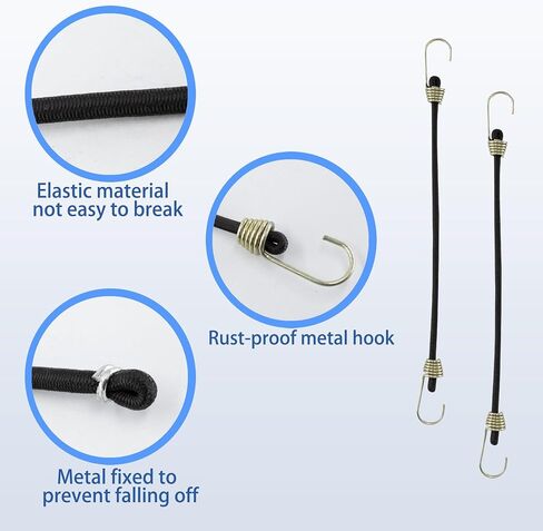 4 Inch Mini Bungee Cords with Hooks, Black Elastic Bungee Cords Heavy Duty Outdoor Tarp Bungee Straps, 10PCS in Kuwait