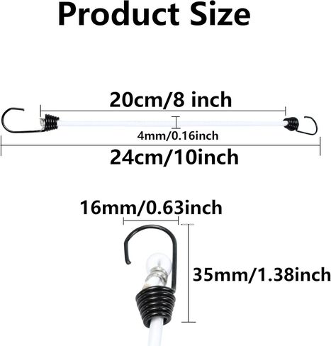 4 Inch Mini Bungee Cords with Hooks, Black Elastic Bungee Cords Heavy Duty Outdoor Tarp Bungee Straps, 10PCS in Kuwait