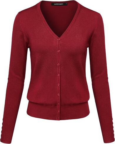 Women's Basic Solid V-Neck Button Closure Long Sleeves Sweater Cardigan in Kuwait