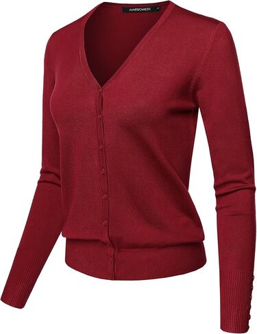 Women's Basic Solid V-Neck Button Closure Long Sleeves Sweater Cardigan in Kuwait