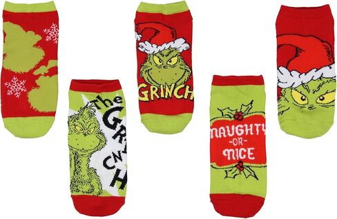 Bioworld Dr. Seuss GRINCH Santa Christmas Naughty or Nice Low Cut Ankle Socks 5 Pack in Saudi Arabia