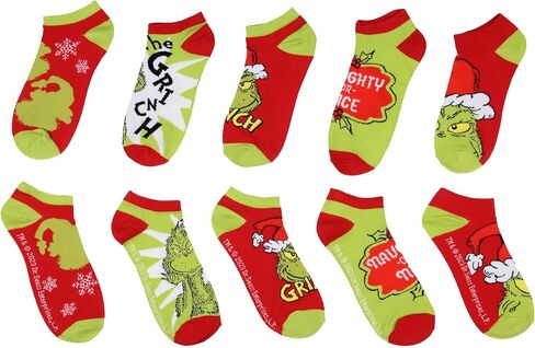 Bioworld Dr. Seuss GRINCH Santa Christmas Naughty or Nice Low Cut Ankle Socks 5 Pack in Saudi Arabia