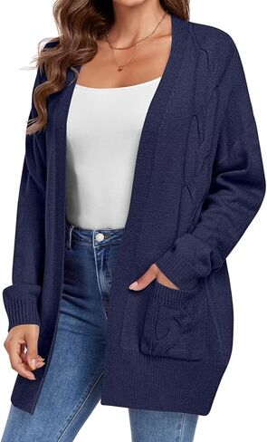 MONNURO Plus Size Cardigan Sweater for Women Long Sleeve Cable Knit Open Front Cardigan Outwear with Pockets in Saudi Arabia
