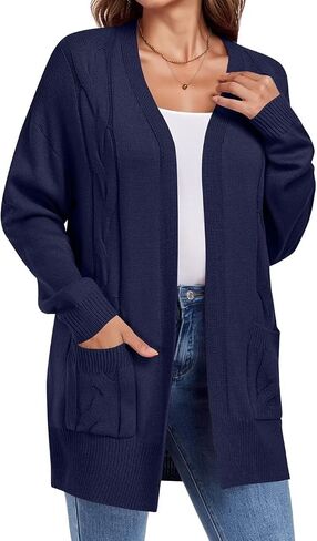 MONNURO Plus Size Cardigan Sweater for Women Long Sleeve Cable Knit Open Front Cardigan Outwear with Pockets in Saudi Arabia