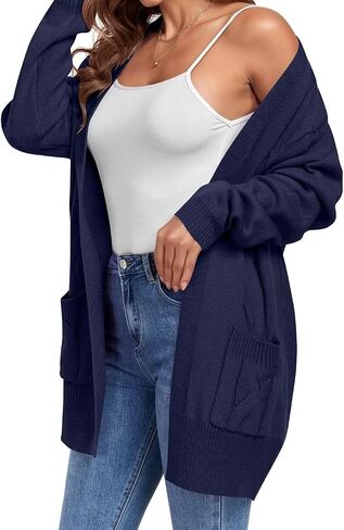 MONNURO Plus Size Cardigan Sweater for Women Long Sleeve Cable Knit Open Front Cardigan Outwear with Pockets in Saudi Arabia