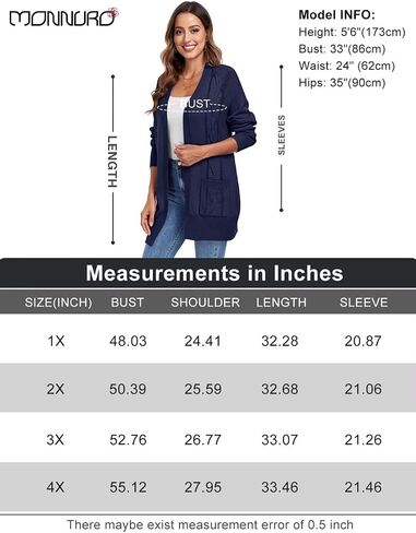 MONNURO Plus Size Cardigan Sweater for Women Long Sleeve Cable Knit Open Front Cardigan Outwear with Pockets in Saudi Arabia
