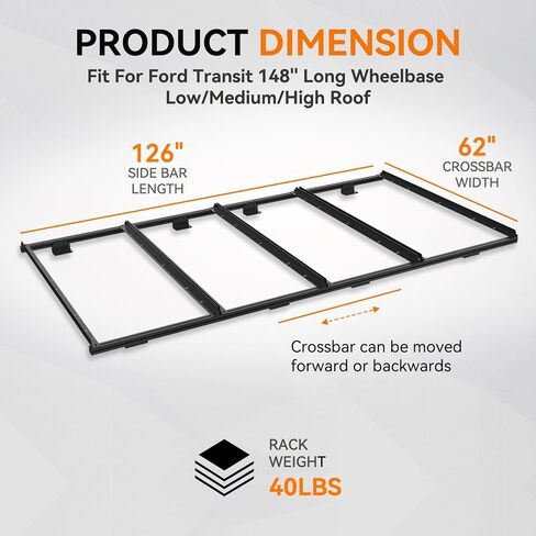 Van Roof Ladder Rack Fit for Ford Transit 148" Long Wheelbase Low/Medium/High Roof for Solar Panels Installation in Saudi Arabia