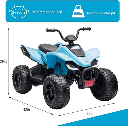 Towallmark Officially Licensed Mc-Laren Ride on Car, 24V Battery Powered, 4-Wheeler Quad Car Toy ATV for 3-8yrs, Electric Off-Road Car with 2 Speeds, LED Lights, Bluetooth, MP3, Blue in Saudi Arabia