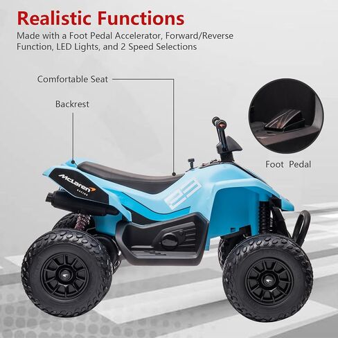 Towallmark Officially Licensed Mc-Laren Ride on Car, 24V Battery Powered, 4-Wheeler Quad Car Toy ATV for 3-8yrs, Electric Off-Road Car with 2 Speeds, LED Lights, Bluetooth, MP3, Blue in Saudi Arabia