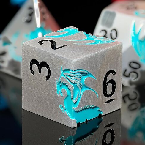 مجموعة نرد DND معدنية من Blue Dragon، مجموعة نرد رائعة D&D من HNCCESG مكونة من 7 قطع، ونرد هدايا زنزانات وتنين، نرد لعب الأدوار لألعاب طاولة D&D (تنين فضي غير لامع Blue2 Dragon) in Kuwait