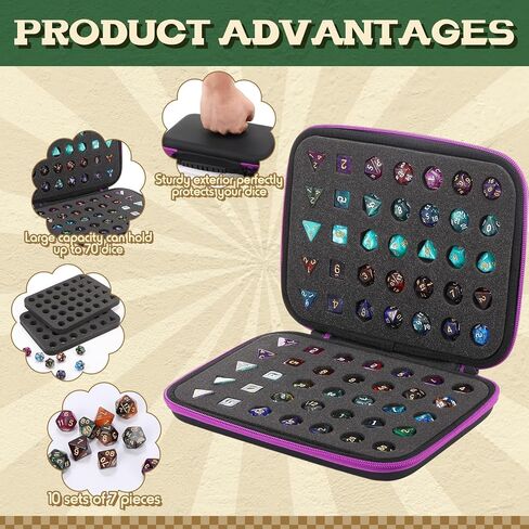 Aoriher 2 Pcs Dice Case Dice Box Dice Holder Display Storage Case with Handle Slotted Tray Holds 70 Dices Large Capacity Travel Case Organizer Role Playing Game for Rpg Table Game(Green, Purple) in Saudi Arabia