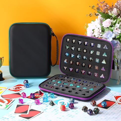 Aoriher 2 Pcs Dice Case Dice Box Dice Holder Display Storage Case with Handle Slotted Tray Holds 70 Dices Large Capacity Travel Case Organizer Role Playing Game for Rpg Table Game(Green, Purple) in Saudi Arabia