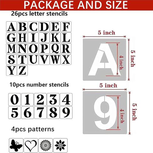 5 Inch Letter Stencils and Numbers,40 Pcs Reusable Plastic Large Alphabet Art Craft Stencils for Painting on Wood, Wall, Fabric, Rock, Chalkboard,Signs, DIY Art Projects in Kuwait