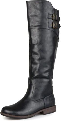 Journee Collection Womens Tori Knee-High Boots in Regular, Wide, and Extra Wide Calf with Buckled Strap Details, Brown (Extra Wide Calf), 10 in Saudi Arabia
