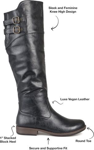 Journee Collection Womens Tori Knee-High Boots in Regular, Wide, and Extra Wide Calf with Buckled Strap Details, Brown (Extra Wide Calf), 10 in Saudi Arabia
