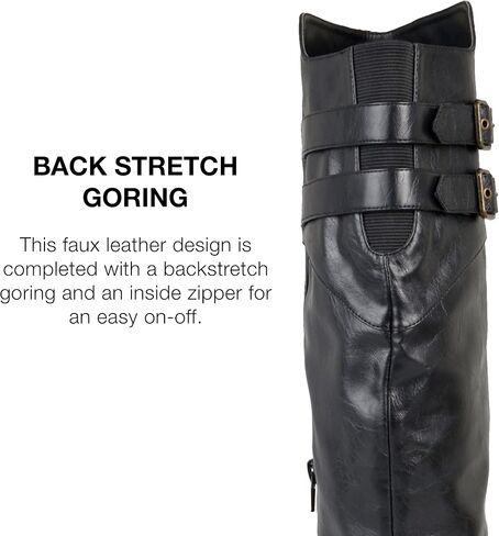 Journee Collection Womens Tori Knee-High Boots in Regular, Wide, and Extra Wide Calf with Buckled Strap Details, Brown (Extra Wide Calf), 10 in Saudi Arabia