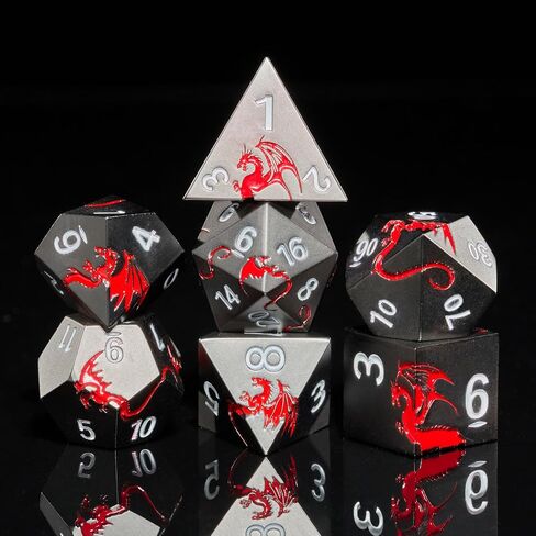 مجموعة نرد DND معدنية من Blue Dragon، مجموعة نرد رائعة D&D من HNCCESG مكونة من 7 قطع، ونرد هدايا زنزانات وتنين، نرد لعب الأدوار لألعاب طاولة D&D (تنين فضي غير لامع Blue2 Dragon) in Kuwait