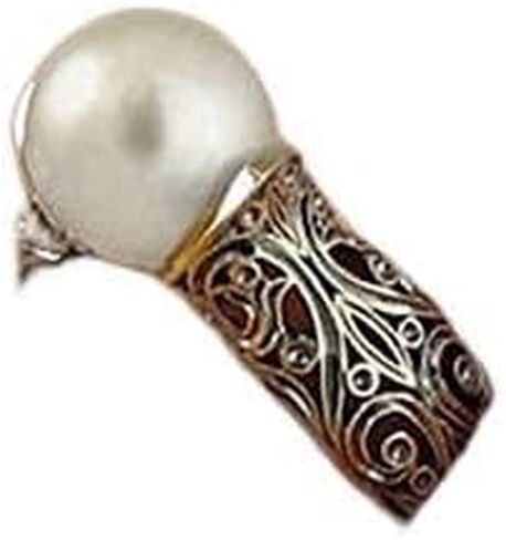 Simulated Pearl Wrap Ring 14k Gold Exquisite Pearl Ring 925 Sterling Silver Statement Ring Freshwater Pearl Cubic Zirconia CZ Floral Leaves Vintage Size 8 in Kuwait