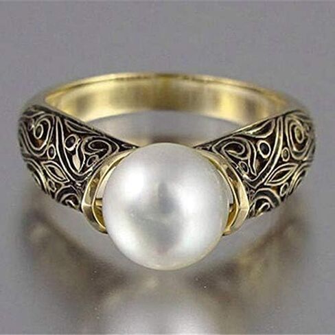 Simulated Pearl Wrap Ring 14k Gold Exquisite Pearl Ring 925 Sterling Silver Statement Ring Freshwater Pearl Cubic Zirconia CZ Floral Leaves Vintage Size 8 in Kuwait