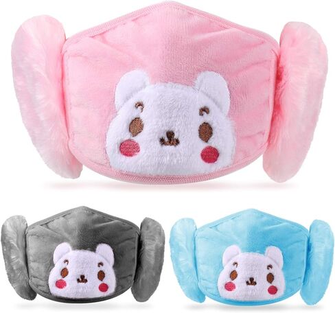 Syhood 3 Pieces Winter Kids Balaclava Face Covering with Earmuffs Cold Weather Ear Warmer Cute Cartoon Ear Muffs for Girls Boys in Saudi Arabia