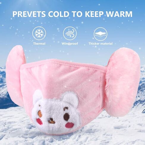 Syhood 3 Pieces Winter Kids Balaclava Face Covering with Earmuffs Cold Weather Ear Warmer Cute Cartoon Ear Muffs for Girls Boys in Saudi Arabia