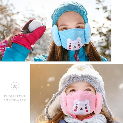 Syhood 3 Pieces Winter Kids Balaclava Face Covering with Earmuffs Cold Weather Ear Warmer Cute Cartoon Ear Muffs for Girls Boys in Saudi Arabia