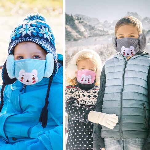Syhood 3 Pieces Winter Kids Balaclava Face Covering with Earmuffs Cold Weather Ear Warmer Cute Cartoon Ear Muffs for Girls Boys in Saudi Arabia