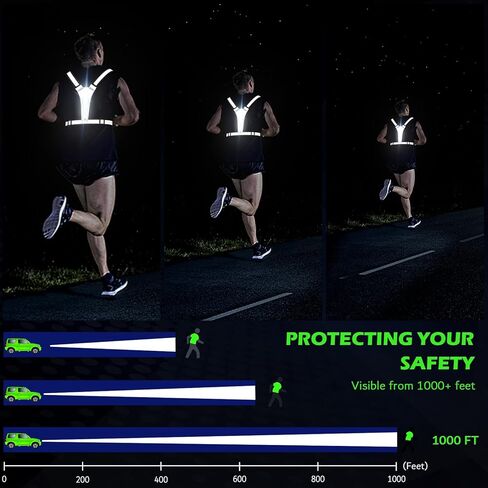 Ylzzrs LED Reflective Vest Running Gear, USB Rechargeable Light Up Running Vest Chest Phone Holder for Runners Night Walking,6-11hrs Light Adjustable Waist/Shoulder for Women Men Kids in Kuwait