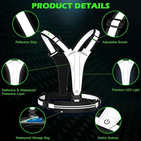 Ylzzrs LED Reflective Vest Running Gear, USB Rechargeable Light Up Running Vest Chest Phone Holder for Runners Night Walking,6-11hrs Light Adjustable Waist/Shoulder for Women Men Kids in Kuwait