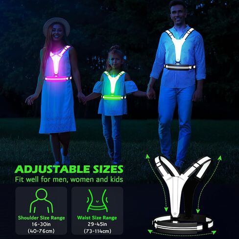 Ylzzrs LED Reflective Vest Running Gear, USB Rechargeable Light Up Running Vest Chest Phone Holder for Runners Night Walking,6-11hrs Light Adjustable Waist/Shoulder for Women Men Kids in Kuwait