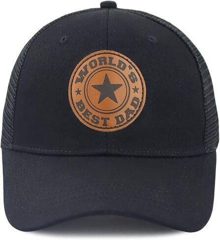 World Best Dad Ever Trucker Hat with Leather Patch, Adjustable Embroidered Washed Cotton Father Day Daddy Baseball Cap in Saudi Arabia