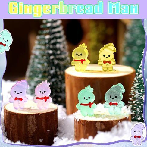 Shappy 96 Pcs Luminous Christmas Glow in Dark Mini Resin Christmas Snowman Gingerbread Man Miniature Figurines Small Glow Mini Decoration Luminous Micro Landscape Statue(Gingerbread) in Saudi Arabia