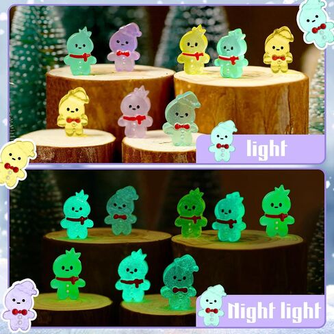Shappy 96 Pcs Luminous Christmas Glow in Dark Mini Resin Christmas Snowman Gingerbread Man Miniature Figurines Small Glow Mini Decoration Luminous Micro Landscape Statue(Gingerbread) in Saudi Arabia