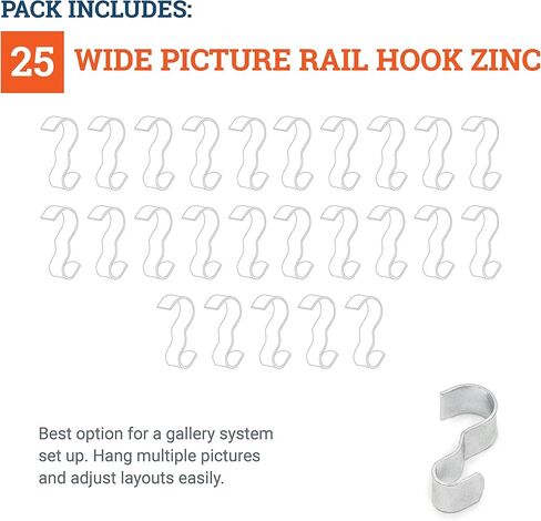Picture Rail Hooks Silver Finish - 25 Pack - Picture Rail Hangers - Wide Molding Hooks in Saudi Arabia