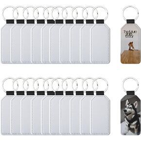 20 قطعة سلاسل المفاتيح فارغة التسامي السائبة ، بولي Leather الجلود الأبيض Keyrings نقل الحرارة حلية المعلقات للرجل المرأة