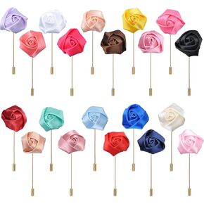 20 Pieces Elegant Rose Flower Men's Lapel Pins Handmade Satin Flower Boutonniere Lapel Pin for Men Suit Wedding Party Groom Jewelry Accessories