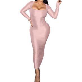 Ophestin Bodycon Maxi Dress for Women Sparkle Long Sleeve Square Neck Skims Long Dress Club Date Night Birthday Dresses