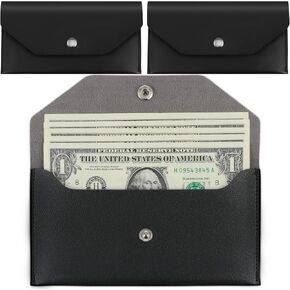 cobee 3 Pcs PU Leather Cash Envelopes, Waterproof Money Envelope Reusable Cash Wallet Pouch Budget Envelope(Blue+Red+Brown)