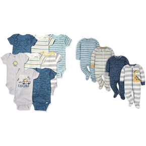 مجموعة ملابس قصيرة الأكمام للفتيات من Gerber مكونة من 8 قطع و4 قطع ملابس للنوم واللعب - أرنب، حديث الولادة