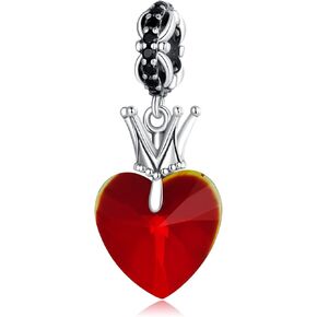 Love You Lock Key fit Pandoras Charms Bracelets 925 Sterling Silver Charms Dangle Heart Beads Birthday Anniversary Mothers Day for Women (Red Love Crown Charm)