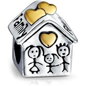 Sweet Heart New Homeowner Loving Family Happy House Flower Charm Bead For Women Teen Oxidized .925 Sterling Silver Fits European Bracelet