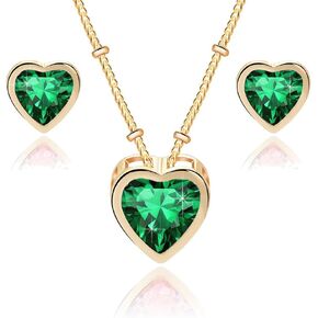 EVEVIC Austrian Crystal Heart Pendant Necklace Earrings for Women 14K Gold Plated Hypoallergenic Jewelry Set