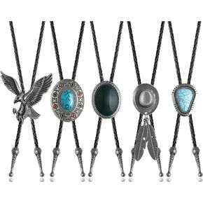5Pcs Bolo Tie for Men Western Cowboy Necktie Native American Turquoise Tiger Eye Stone Eagle Hat Costume Accessories