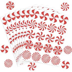 AnyDesign 500Pcs Christmas Stickers Glitter Peppermint Candy Envelope Seal Decals Red White Self-Adhesive Xmas Paper Labels for Winter Holiday Invitation Greeting Card Scrapbook, 1.5 in