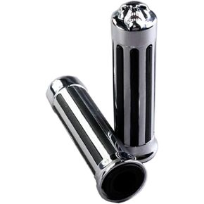 TESWNE 1'' Skull Chrome Rubber Hand Grip Motorcycle Handle Bar