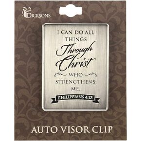 Dicksons I Can Do All Things Through Christ Silver Tone 3 x 2 Zinc Alloy Automotive Visor Clip Accessory